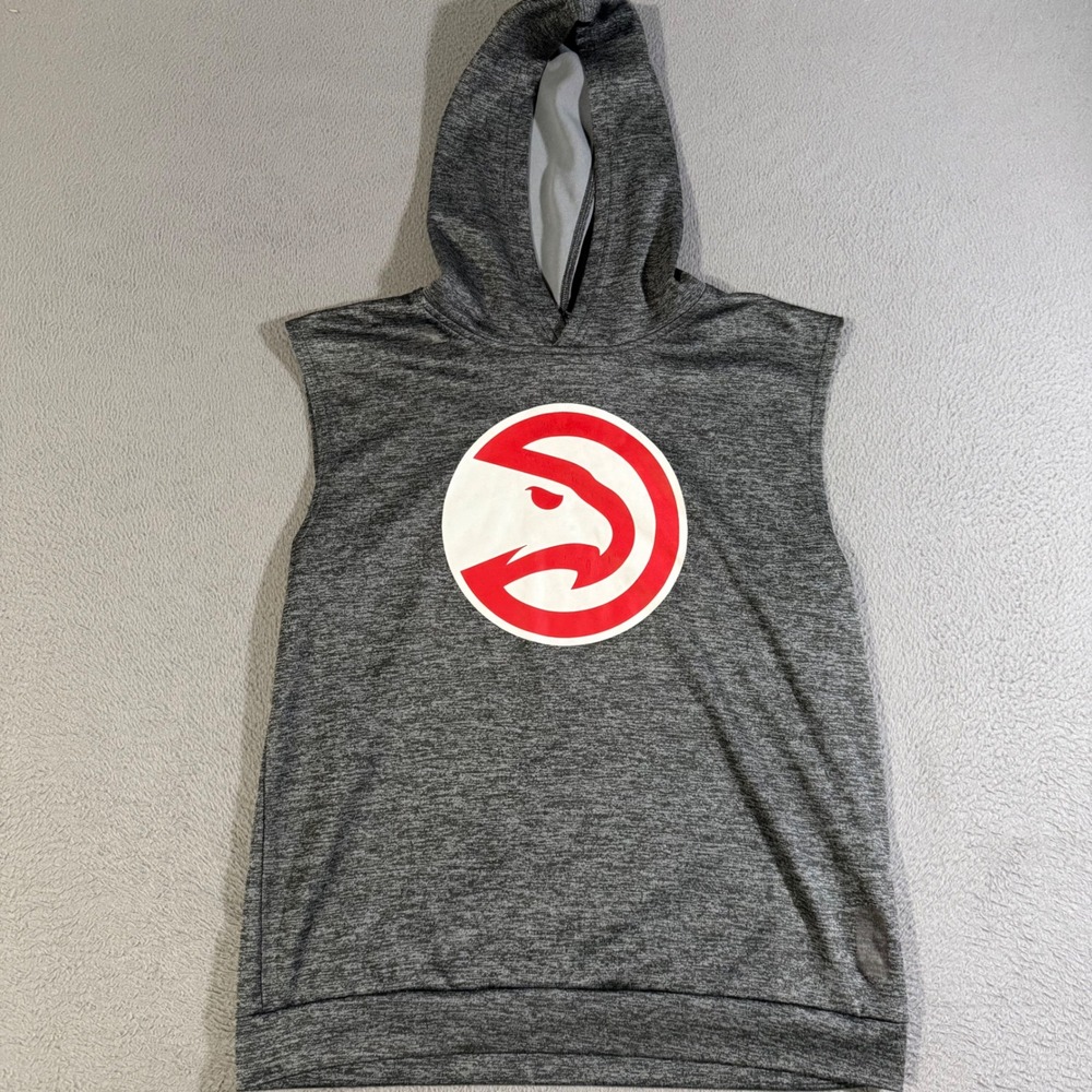 Vintage Adidas NBA Atlanta Hawks Youth Sleeveless Hoodie Large (14/16) Gray